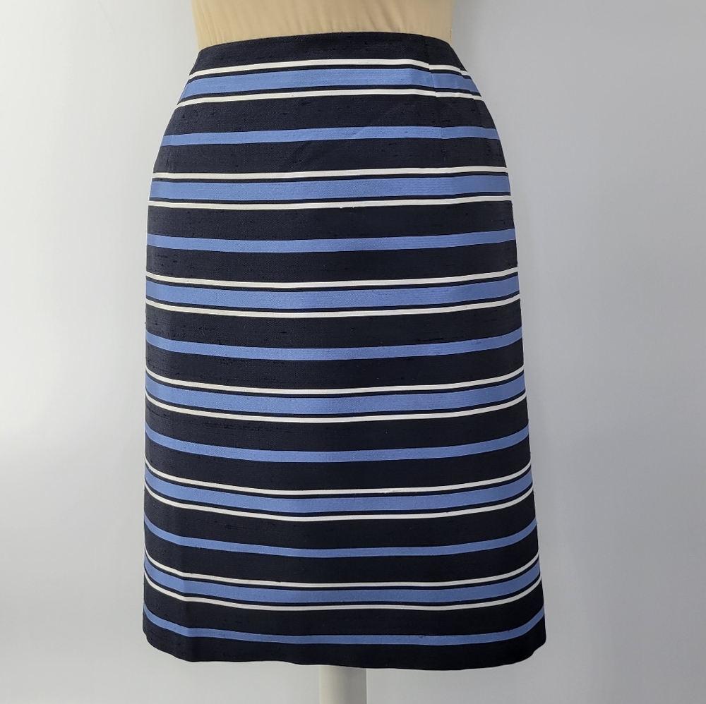 Talbots Blue Striped Silk Pencil Skirt Size 16